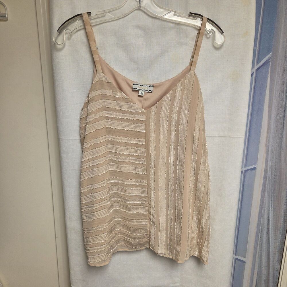 Corvia Womens Tank Top Large Cream Spaghetti Strap Sleeveless Shirt Fairy Beachy